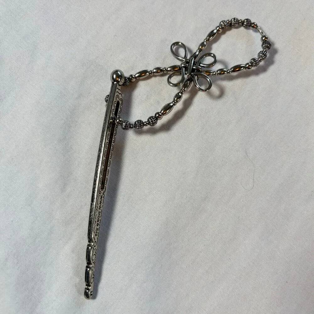 Lilla Rose silver flexi beaded hair clip, celtic cross with engraved fastener.